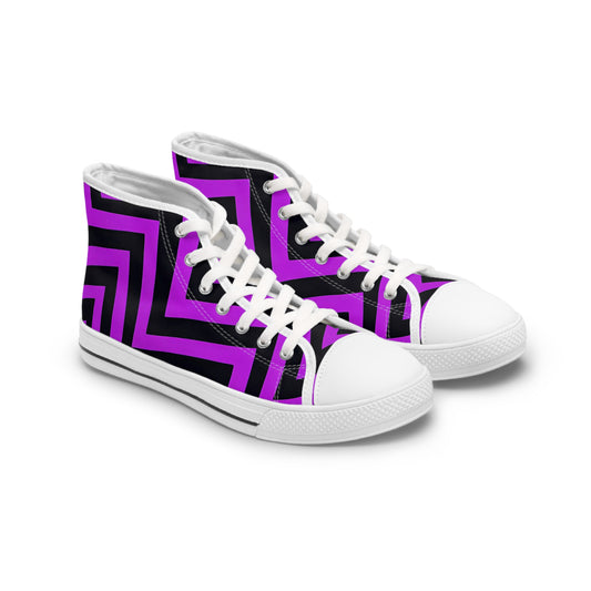 Bold Chevron Impact: Purple & Black Gothic High Top Sneakers showcase a striking design that elevates any outfit.
