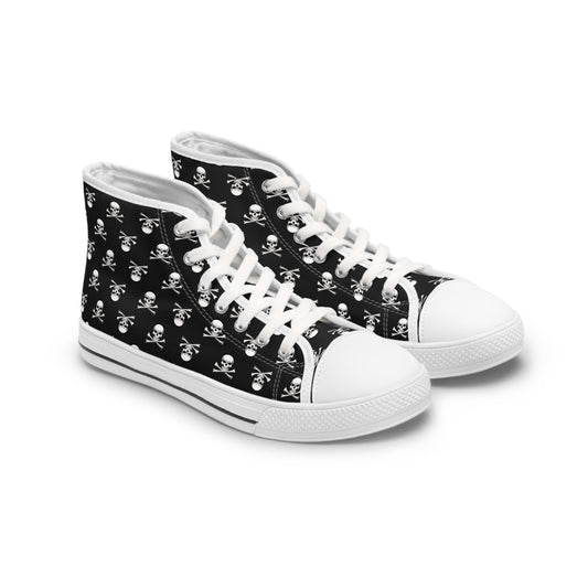 Classic Skull & Crossbones high-top sneakers featuring a bold skull design, perfect for Gothic fashion lovers.
