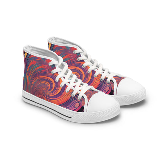 Whirlwind of Color: Abstract Gothic High Top Sneakers feature vibrant swirls, perfect for an artistic and modern gothic look.