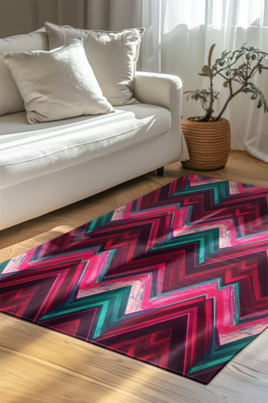 Neon Chevron Punk Decor Pattern Area Rug