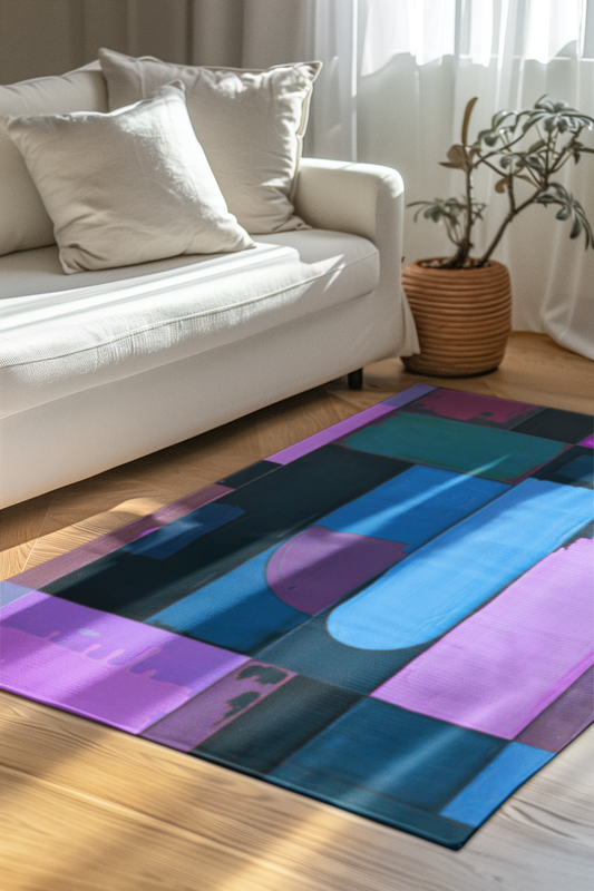 Transform your space with the Palette Shift Abstract Block Area Rug, showcasing vibrant colors and bold design.