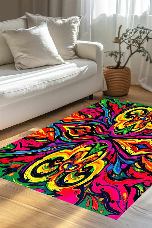Psychedelic Flamecore Gothic Area Rug